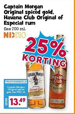 Captain Morgan Original spiced gold. Havana Club Original of Especial rum fles 700 ml. 25% KORTING