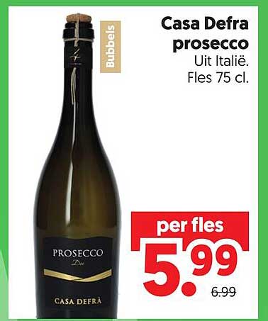Casa Defra prosecco Uit Italië. Fles 75 cl.
