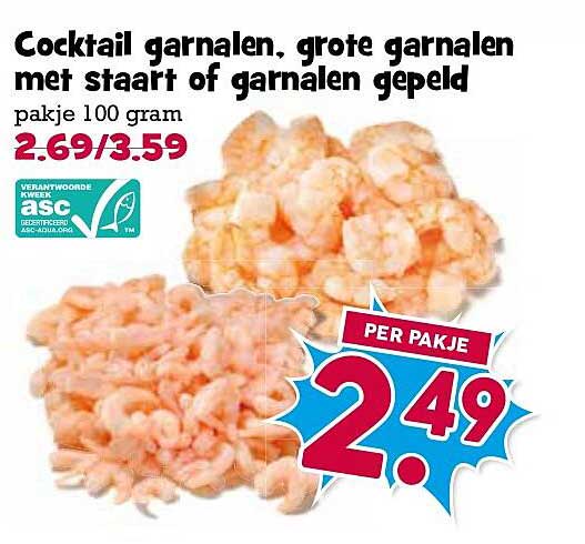 Cocktail garnalen, grote garnalen met staart of garnalen gepeld
