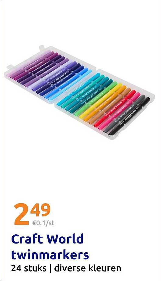Craft World twinmarkers 24 stuks | diverse kleuren