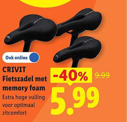 CRIVIT Fietszadel met memory foam Extra hoge vulling voor optimaal zitcomfort -40%