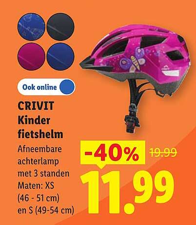 CRIVIT Kinder fietshelm Afneembare achterlamp met 3 standen Maten: XS (46 - 51 cm) en S (49-54 cm) -40%