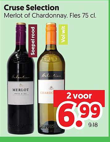 Cruse Selection Merlot of Chardonnay. Fles 75 cl. 2 voor