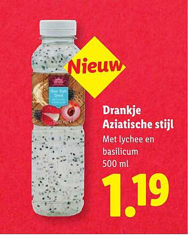 Drankje Aziatische stijl Met lychee en basilicum 500 ml Nieuw