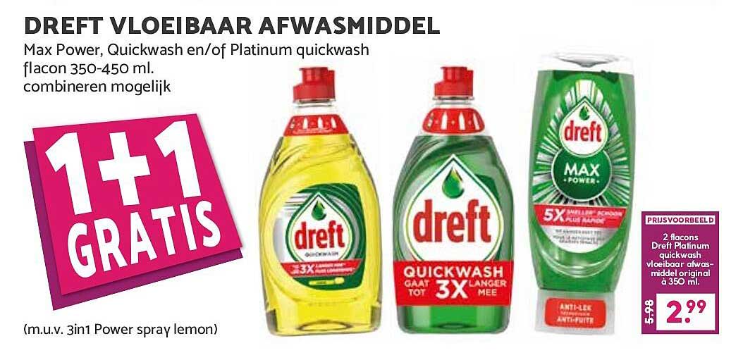 DREFT VLOEIBAAR AFWASMIDDEL 1+1 GRATIS