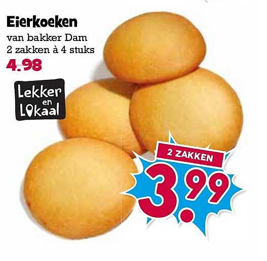 Eierkoeken van bakker Dam 2 zakken à 4 stuks