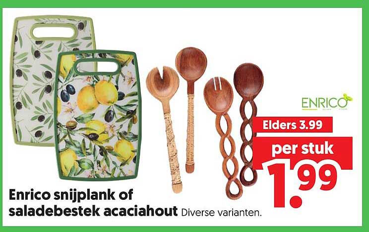 Enrico snijplank of saladebestek acaciahout Diverse varianten.