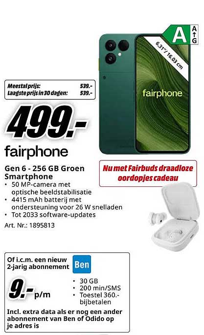 fairphone Gen 6 - 256 GB Groen Smartphone Nu met Fairbuds draadloze oordopjes cadeau