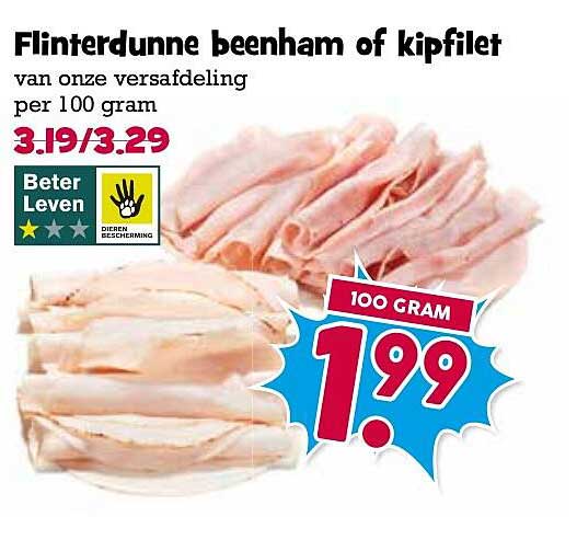 Flinterdunne beenham of kipfilet