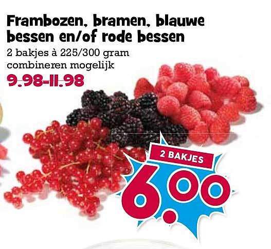 Frambozen, bramen, blauwe bessen en/of rode bessen