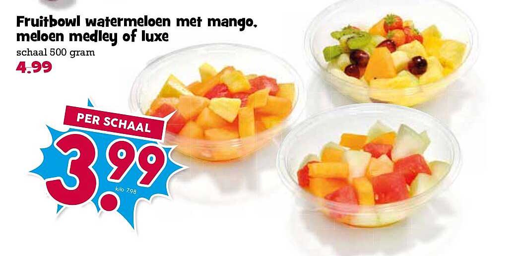Fruitbowl watermeloen met mango, meloen medley of luxe