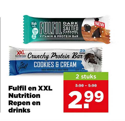 Fulfil en XXL Nutrition Repen en drinks 2 stuks