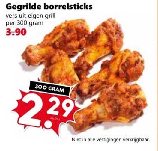 Gegrilde borrelsticks vers uit eigen grill per 300 gram