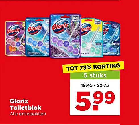 Glorix Toiletblok Alle enkelpakken TOT 73% KORTING 5 stuks