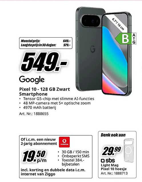 Google Pixel 10 - 128 GB Zwart Smartphone