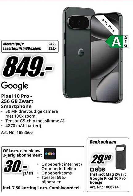 Google Pixel 10 Pro - 256 GB Zwart Smartphone