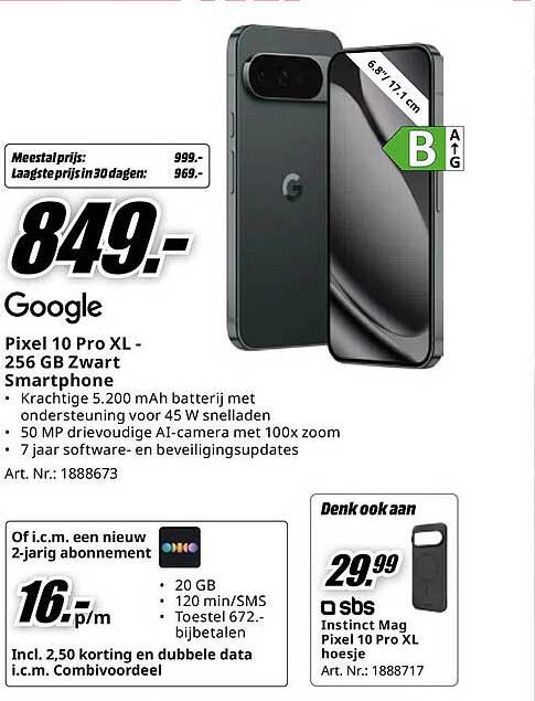 Google Pixel 10 Pro XL - 256 GB Zwart Smartphone