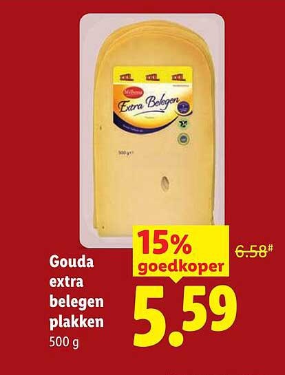 Gouda extra beleggen plakken 500 g 15% goedkoper