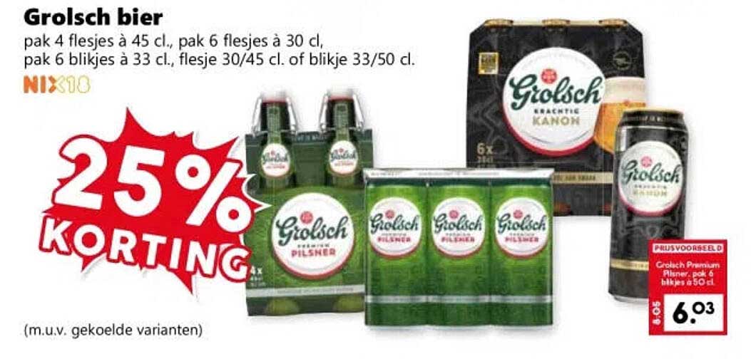 Grolsch bier 25% korting