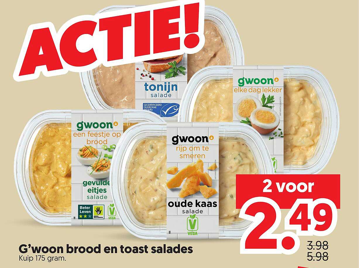 G'woon brood en toast salades 2 voor 2.49