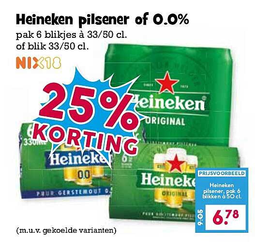 Heineken pilsener of 0.0% 25% korting