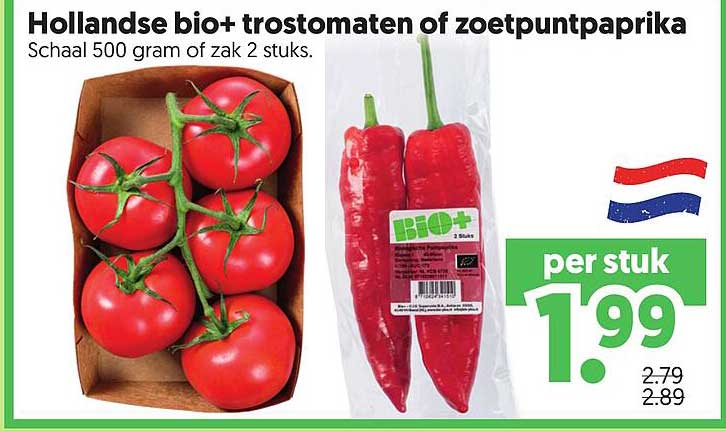 Hollandse bio+ trostomaten of zoetpuntpaprika