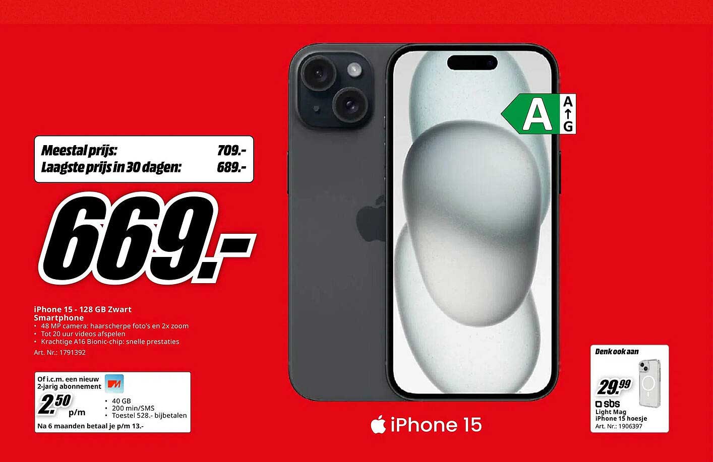 iPhone 15 - 128 GB Zwart Smartphone
