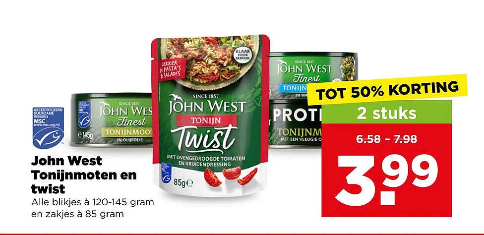 John West Tonijnmoten en twist 2 stuks TOT 50% KORTING