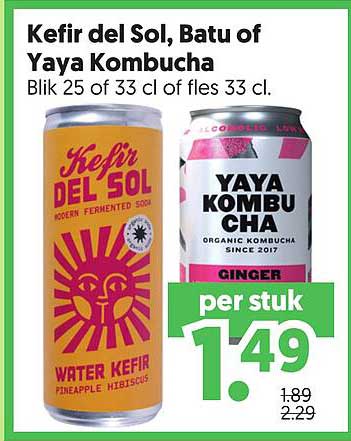 Kefir del Sol, Batu of Yaya Kombucha Blik 25 of 33 cl of fles 33 cl per stuk