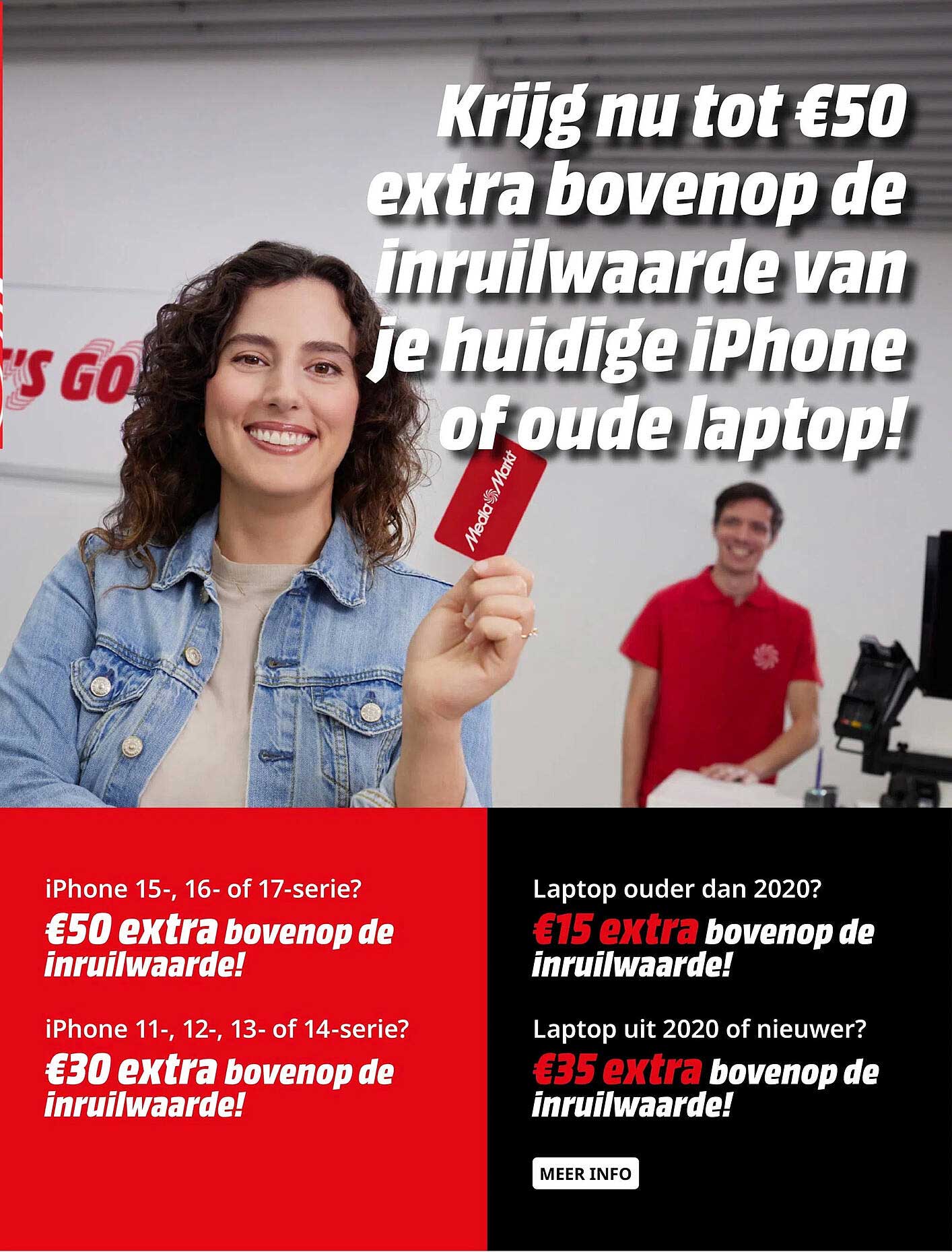 Krijg nu tot €50 extra bovenop de inruilwaarde van je huidige iPhone of oude laptop!