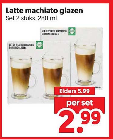 Latte machiato glazen Set 2 stuks. 280 ml.