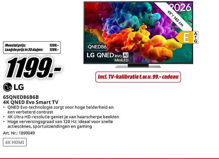 LG 65QNED86B6B 4K QNED Evo Smart TV Incl. TV-kalibratie t.w.v. 99,- cadeau