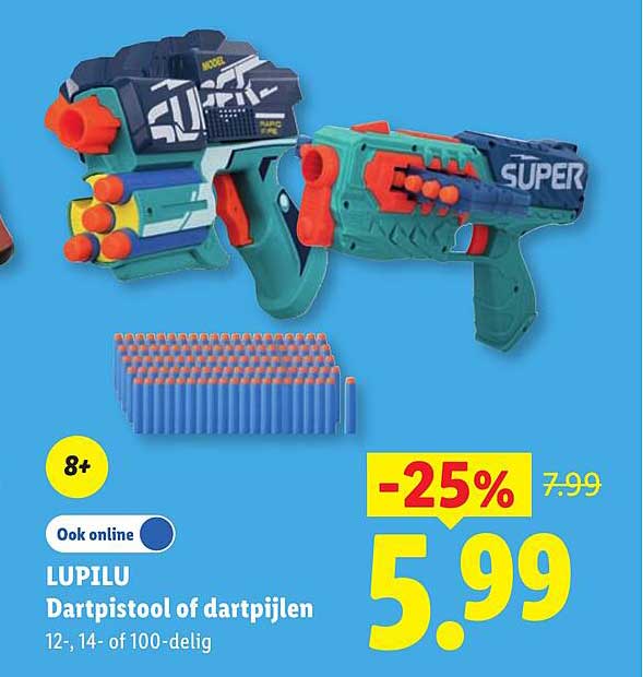 LUPILU Dartpistool of dartpijlen 12-, 14- of 100-delig -25%