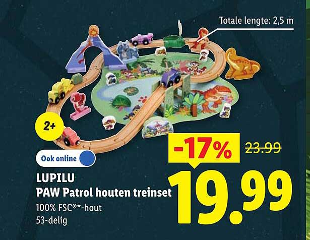 LUPILU PAW Patrol houten treinset 100% FSC®-hout 53-delig 2+