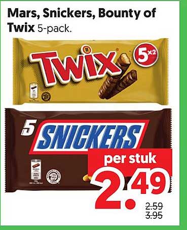 Mars, Snickers, Bounty of Twix 5-pack