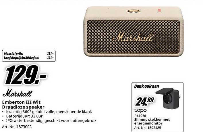 Marshall Emberton III Wit Draadloze speaker