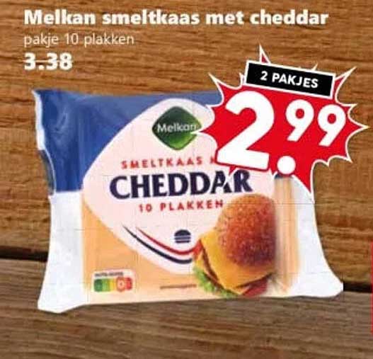 Melkan smeltkaas met cheddar pakje 10 plakken 2 pakjes