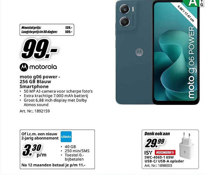 moto g06 power - 256 GB Blauw Smartphone