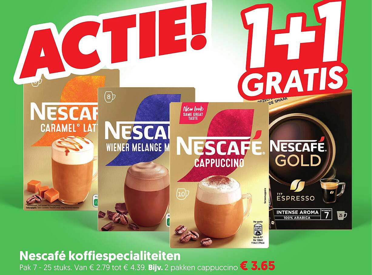 Nescafé koffiespecialiteiten 1+1 gratis