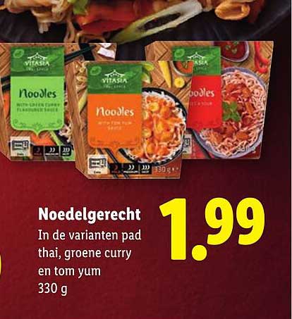 Noedelgerecht In de varianten pad thai, groene curry en tom yum 330 g