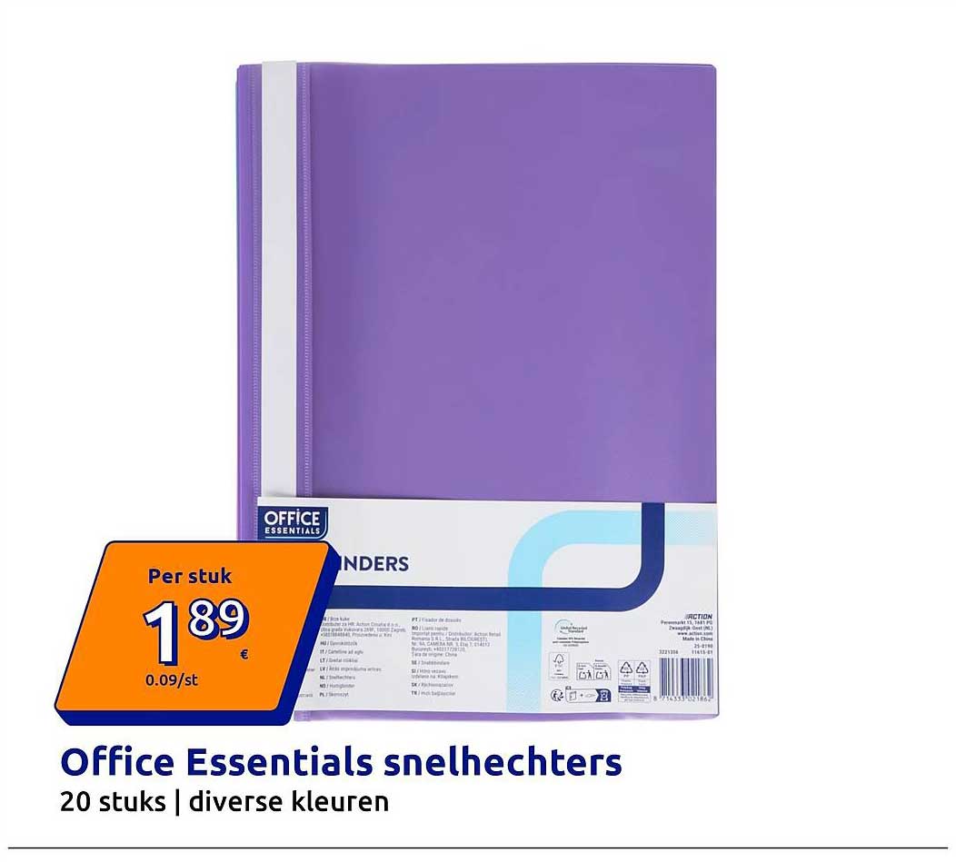 Office Essentials snelhechters 20 stuks | diverse kleuren