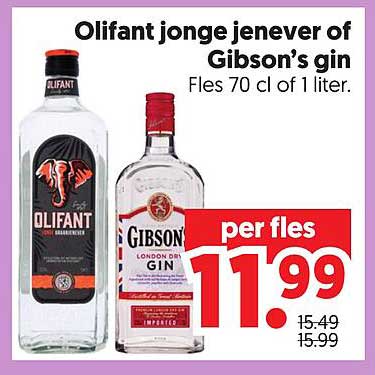 Olifant jonge jenever of Gibson’s gin Fles 70 cl of 1 liter.