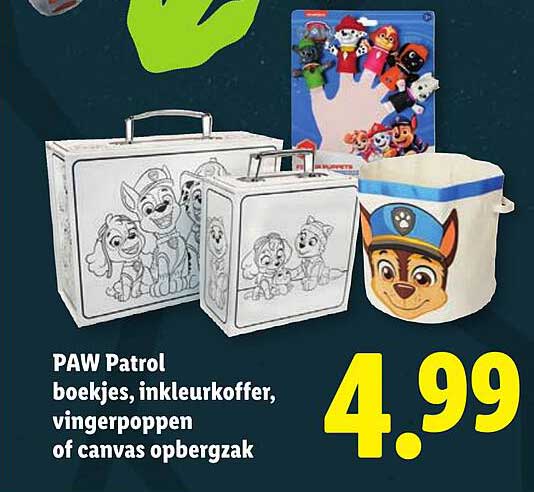 PAW Patrol boekjes, inleurkoffer, vingerpoppen of canvas opbergzak
