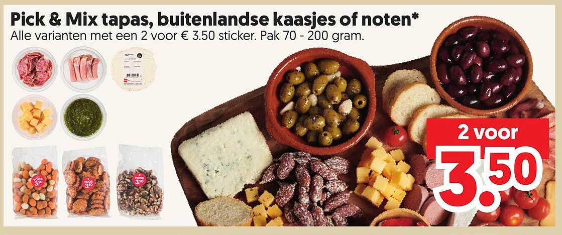 Pick & Mix tapas, buitenlandse kaaskjes of noten* 2 voor 3.50