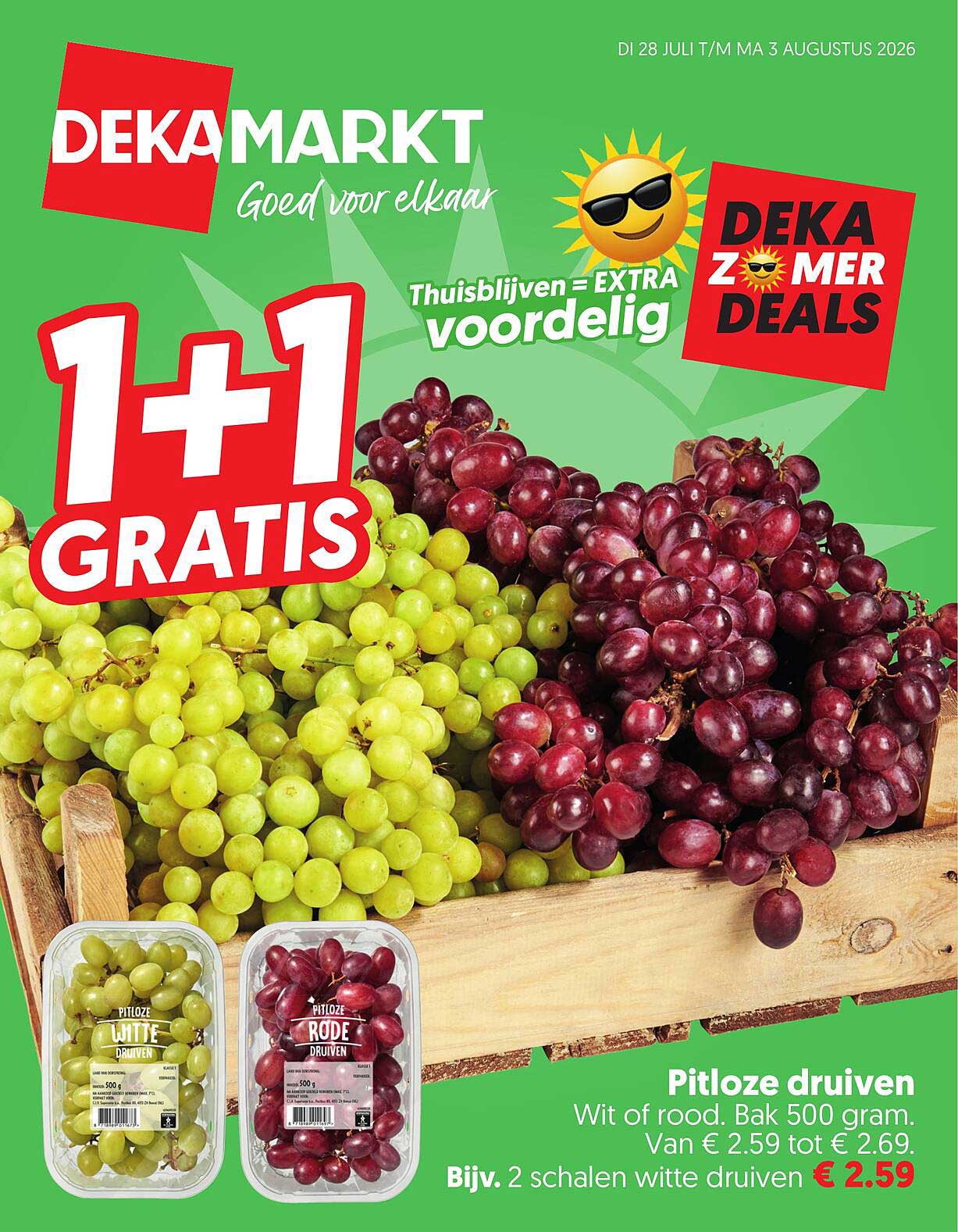 Pitloze druiven Wit of rood. Bak 500 gram. 1+1 gratis