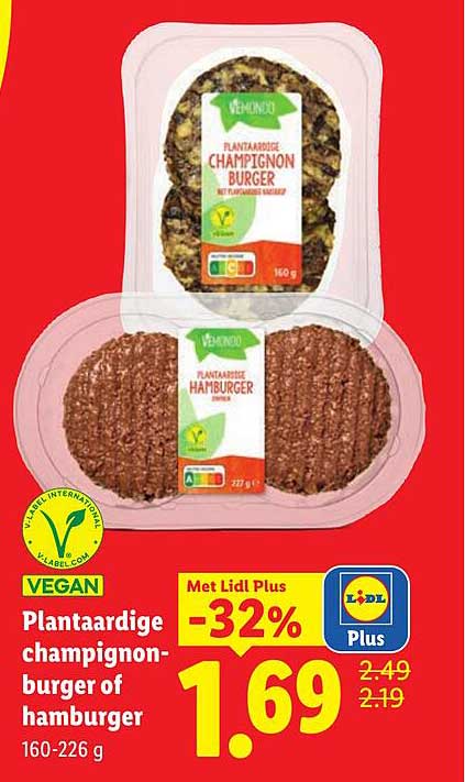 Plantaardige champignon-burger of hamburger 160-226 g -32%