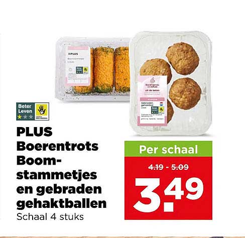 PLUS Boerentrots Boomstammetjes en gebraden gehaktballen