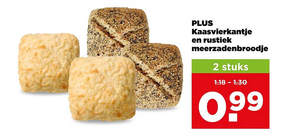 PLUS Kaasvierkantje en rustiek meerzadenbroodje