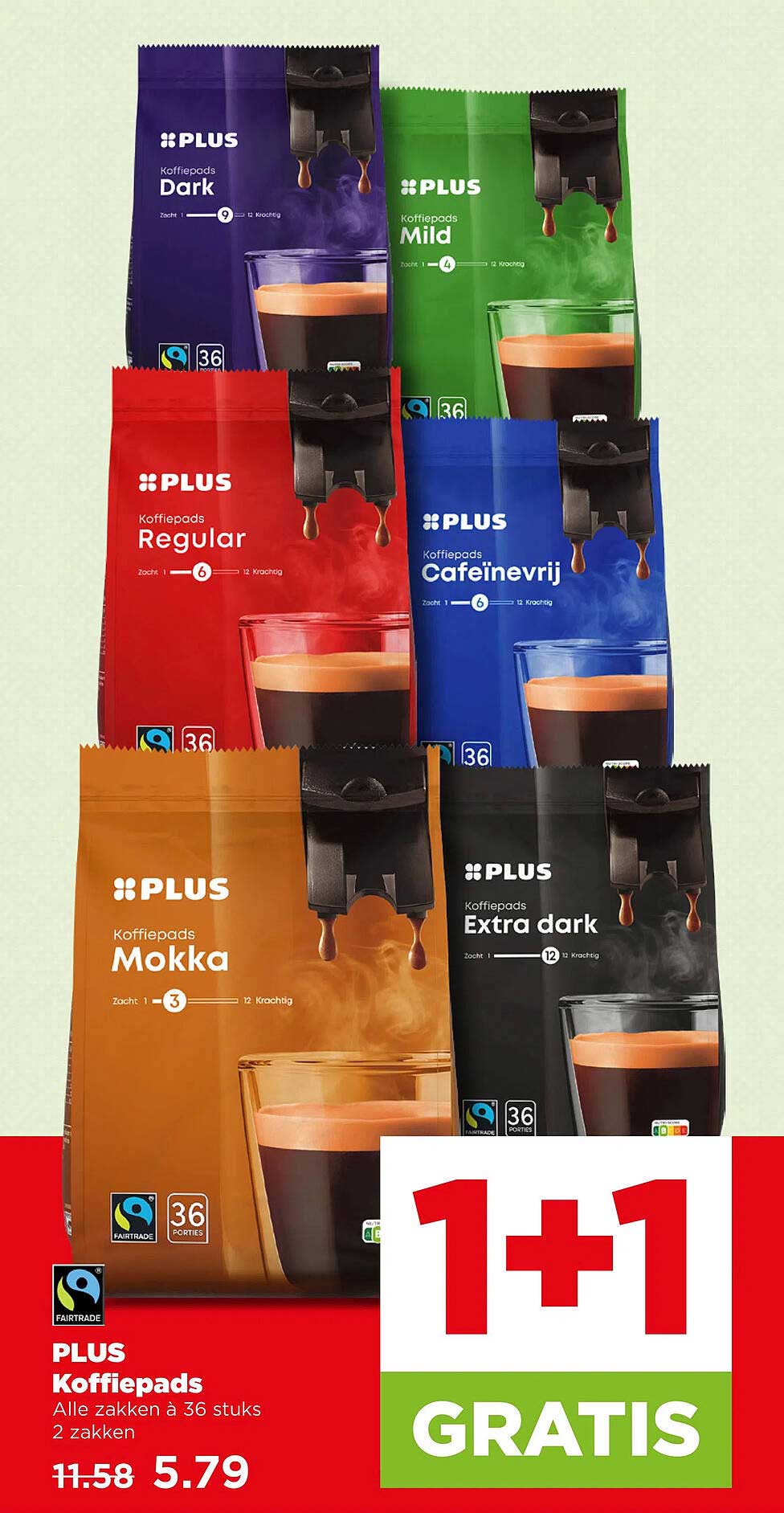 PLUS Koffiepads Alle zakken à 36 stuks 2 zakken 1+1 GRATIS