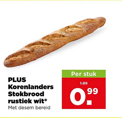 PLUS Korenlanders Stokbrood rustiek wit* Per stuk